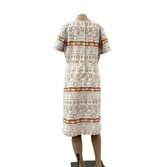 Vintage 1960s Short Sleeve Pineapple Floral Knee Length Shift Dress Zip Women M - Picture 2 of 8